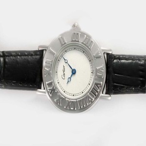 Cartier Must 21 W10109T2 Man:38mm / Lady:30mm White Dial Black Crocodile Leather Strap Watch