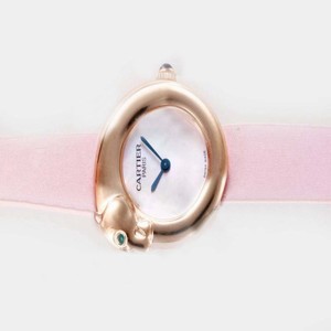 Cartier Panther 82250 Pink Cow Leather Strap Round White Dial Watch