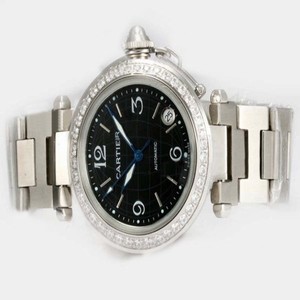 Cartier Pasha de Cartier W31047M7 Silver Stainless Steel Strap Black Dial Watch