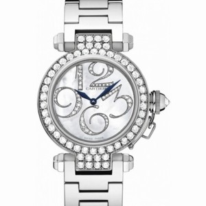 Cartier Pasha Mother of Pearl Diamond Dial 18kt White Gold Ladies Watch WJ12320G