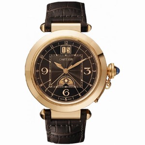 Cartier Pasha XL Brown Dial 18kt Pink Gold Brown Leather Men's Watch W3030001