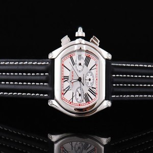 Cartier Roadster 2510 Mens Black Cow Leather Strap Stainless Steel Bezel Watch