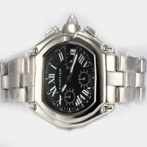Cartier Roadster W62020X6 Black Dial Silver Stainless Steel Strap 38x47mm Watch