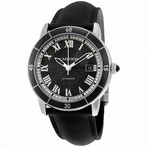 Cartier Ronde Croisiere Automatic Gray Dial Black Leather Men's Watch WSRN0003