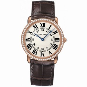 Cartier Ronde Louis Cartier Diamond Bezel Silver Dial 18 kt Rose Gold Ladies Watch WR000651
