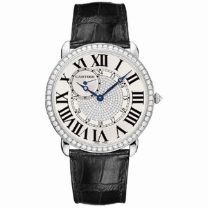 Cartier Ronde Louis Diamond Pave 18 kt White Gold Men's Watch WR007004