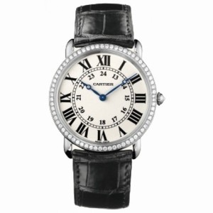 Cartier Ronde Louis Large Model Diamond Bezel Silver Dial 18 kt White Gold Ladies Watch WR000551