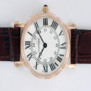 Cartier Ronde WR000351 Mens Round Brown Crocodile Leather Strap Watch