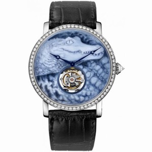 Cartier Rotonde 18K White Gold Natural Agate Cameo Crocodile Motif Dial Men's Watch HPI00689
