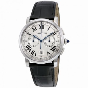 Cartier Rotonde Cartier Automatic Chronograph Silver Dial Black Leather Men's Watch WSRO0002