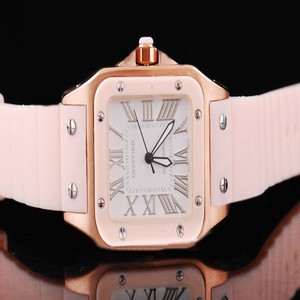 Cartier Santos 100 25232 29x40mm Pink Rubber Strap Womens Watch