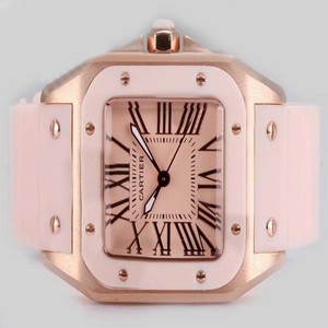 Cartier Santos 100 25232 Gold Dial Rose Gold Case 33x33mm Watch