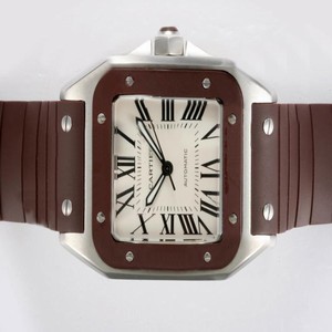 Cartier Santos 100 25232 White Dial Square Stainless Steel Case Watch