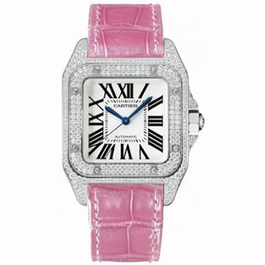Cartier Santos 100 Diamond 18kt White Gold Pink Ladies Watch WM501751