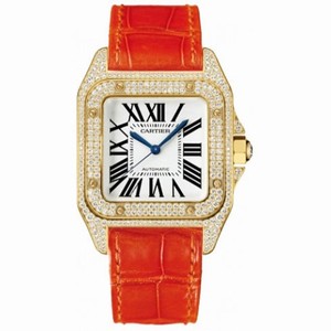 Cartier Santos 100 Diamond 18kt Yellow Gold Orange Ladies Watch WM502051