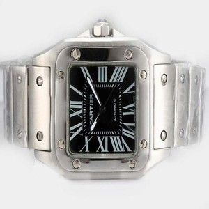 Cartier Santos 100 W200737G Stainless Steel Case Square Black Dial Watch