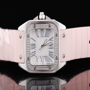 Cartier Santos 100 W200737G White Dial 29x40mm Orange Rubber Strap Watch