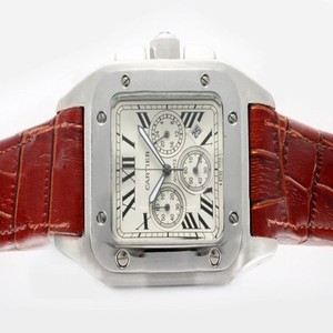 Cartier Santos 100 W20073X8 Square Quartz Chronograph White Dial Watch