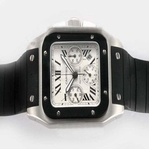 Cartier Santos 100 W20090X8 Stainless Steel Case Stainless Steel Bezel White Dial Watch