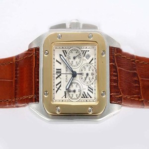 Cartier Santos 100 w20091x7 Brown Crocodile Leather Strap White Dial 38x38mm Watch