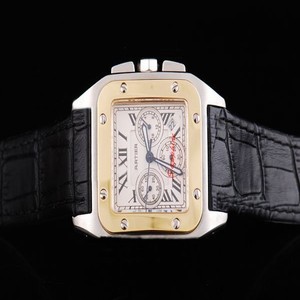 Cartier Santos 100 W20091X7 White Dial Square Black Crocodile Leather Strap Watch