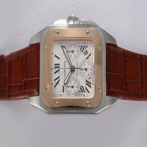 Cartier Santos 100 W20107X7 Rose Gold Bezel Yellow Dial Watch