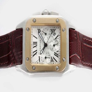 Cartier Santos 100 W20107X7 Square Mens Brown Crocodile Leather Strap Watch
