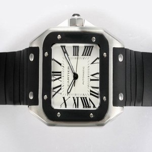 Cartier Santos 100 w20121u2 Black Rubber Strap Mens 38x38mm Watch