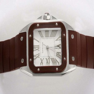 Cartier Santos 100 w20121u2 Rubber Bezel Red Rubber Strap Mens Watch
