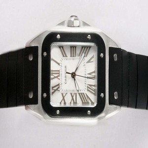 Cartier Santos 100 w20121u2 Square Stainless Steel Case White Dial Watch