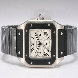 Cartier Santos 100 w20121u2 Stainless Steel Case Mens Rubber Bezel Watch