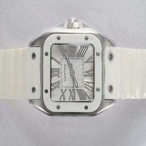 Cartier Santos 100 W20122U2 White Rubber Strap White Dial Watch
