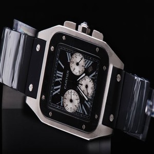Cartier Santos 100 W2020005 Square Black Dial Stainless Steel Case Watch