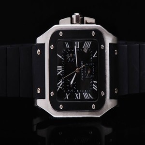 Cartier Santos 100 W2020008 Automatic Rubber Bezel Black Dial Watch