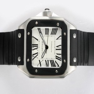 Cartier Santos 100 W2020008 White Dial Rubber Bezel Automatic Watch