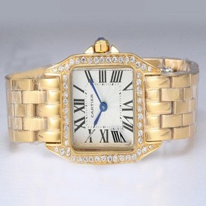 Cartier Santos 100 WF9002Y7 Gold Stainless Steel Strap Womens 23x33mm Watch
