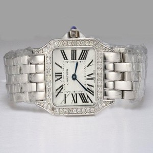 Cartier Santos 100 wf9003y8 Womens Diamond Bezel Quartz Watch
