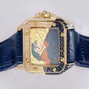 Cartier Santos 100 WM502151 Square Mens Blue Cow Leather Strap Watch