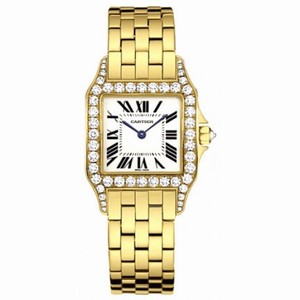 Cartier Santos Demoiselle Silver Dial 18kt Yellow Gold Diamond Watch WF9002Y7