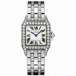 Cartier Santos Demoiselle Silver Dial White Gold Diamond Ladies Watch WF9010YC