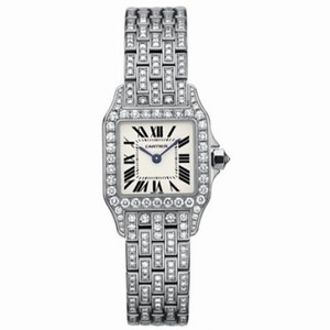 Cartier Santos Demoiselle Small Silver Dial 18kt White Gold Diamond Ladies Watch WF9003YA