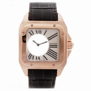Cartier Santos Mysterieuse 18k Rose Gold and Alligator Leather Unisex Watch W20115Y1