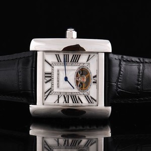 Cartier Tank 2564 Red Dial Rectangle Black Crocodile Leather Strap Watch