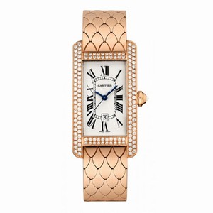 Cartier Tank Americaine Silver Dial 18K Rose Gold Diamond Ladies Watch WB710010