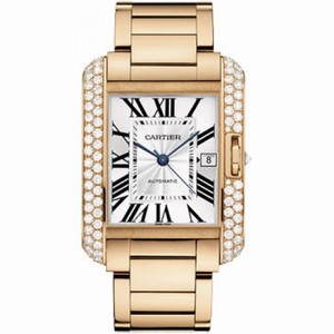 Cartier Tank Angalise Silver Dial 18kt Pink Gold Men's Watch WT100004