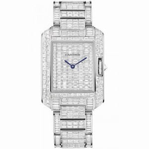 Cartier Tank Anglaise Baguette Diamond Pave Dial 18kt White Gold Unisex Watch HPI00585