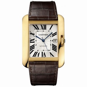 Cartier Tank Anglaise Large Silver Dial Brown Leather Strap Men's Watch W5310032