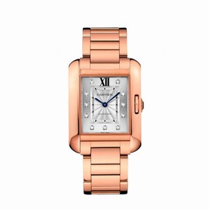 Cartier Tank Anglaise Silver Dial 18K Pink Gold Diamond Ladies Watch WJTA0005