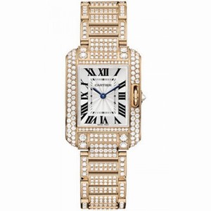 Cartier Tank Anglaise Silver Dial 18kt Pink Gold Diamond Ladies Watch HPI00558