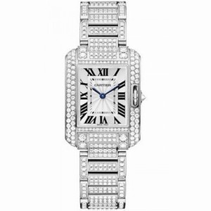 Cartier Tank Anglaise Silver Dial 18kt White Gold and Diamond Ladies Watch HPI00559